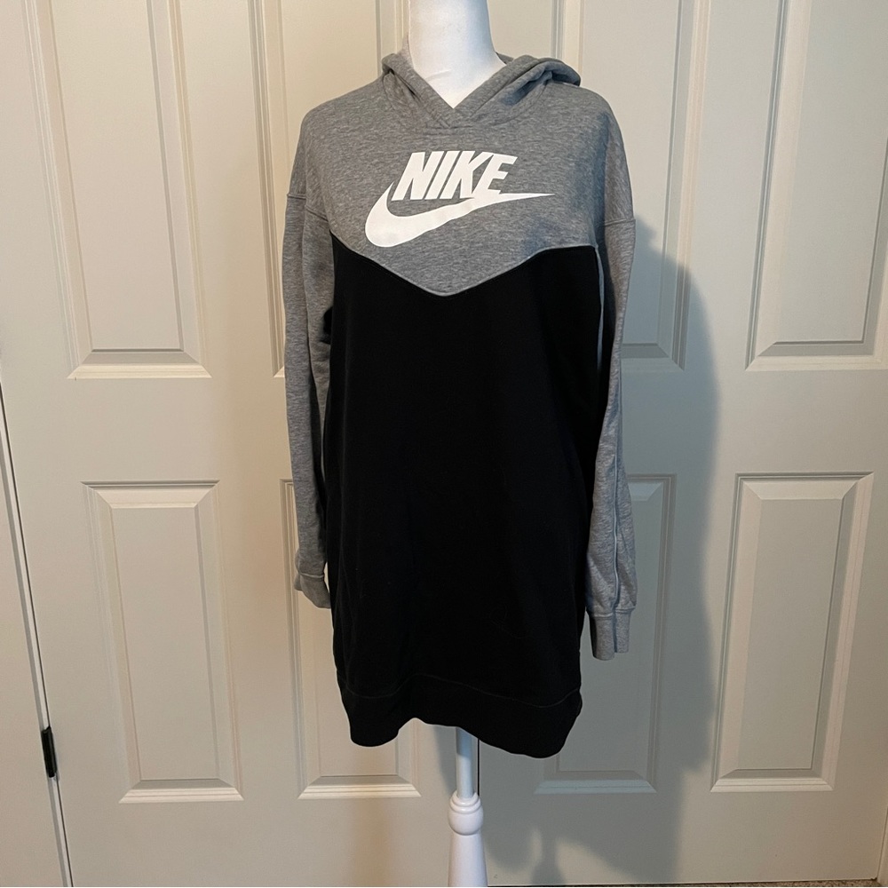 Nike Women’s Black Gray Hoodie Sweatshirt Dress Medium